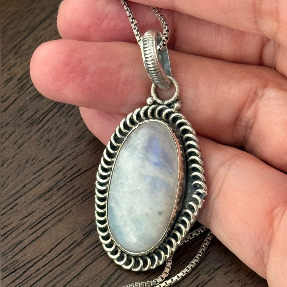 Natural Moonstone Solid Sterling Silver Pendant A… - image 3